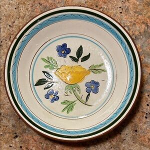 RARE Vintage STANGL Floral Ceramic Plate with Yellow and Blue Design collectible